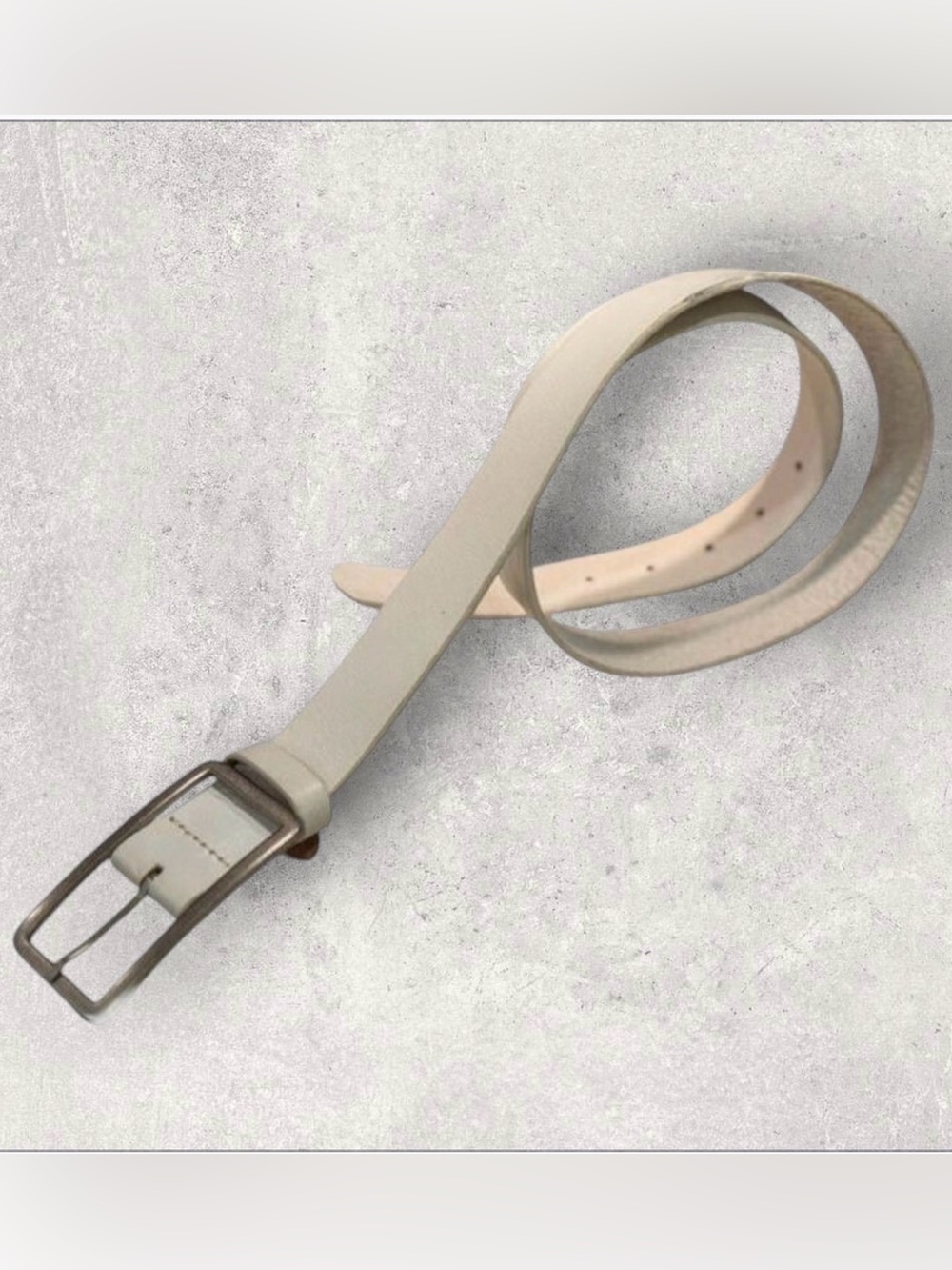 Faux White Leather Belt Silver Buckle—see what’s inside